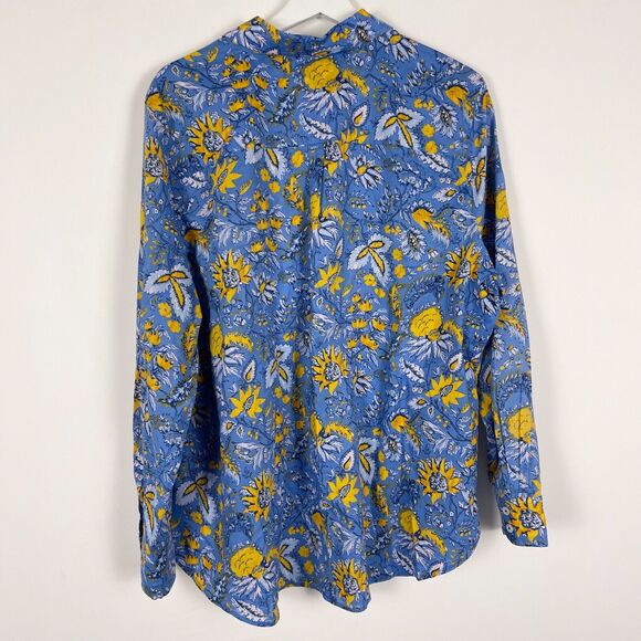 Talbots Button Up Shirt Size 2X Collared Blue Yellow Watercolor Botanical Cotton - Picture 4 of 12